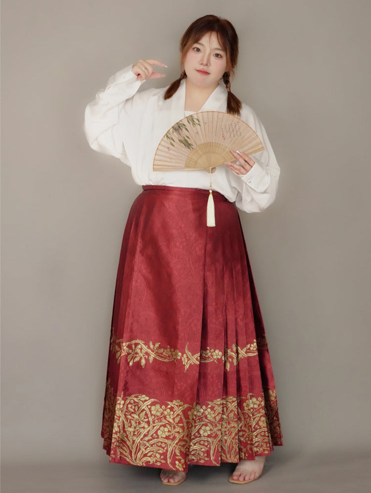 Kong Gu 空谷 Hollow Valley Ming Dynasty Plus Size Floral Feijixiu Top & Mamian Skirt Set