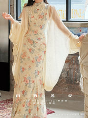 Zao Chun 早春 Early Spring New Chinese Style Modernized Floral Ruched Qipao