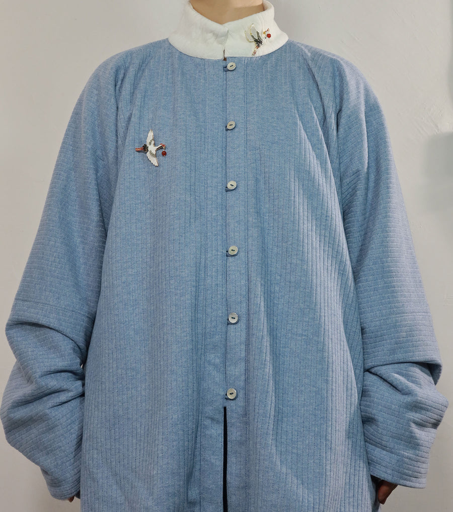Wenrou Lan 温柔澜 Tender Billows Modernized Ming Dynasty Unisex Standing Collar Knitted Fleece-Lined Top