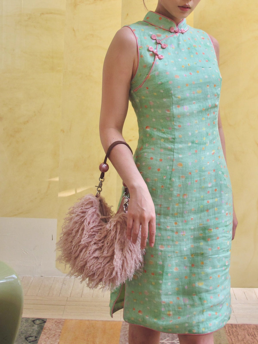 Xin Xian 新鲜 Fresh Greens New Chinese Style Pure Ramie Midi Sleeveless Qipao