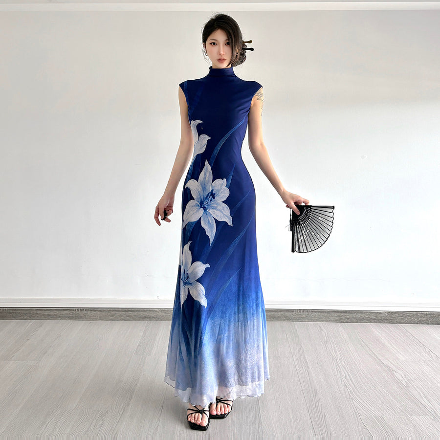 Lan Ting 兰亭 Orchid Pavilion New Chinese Style Ombre Sleeveless Qipao