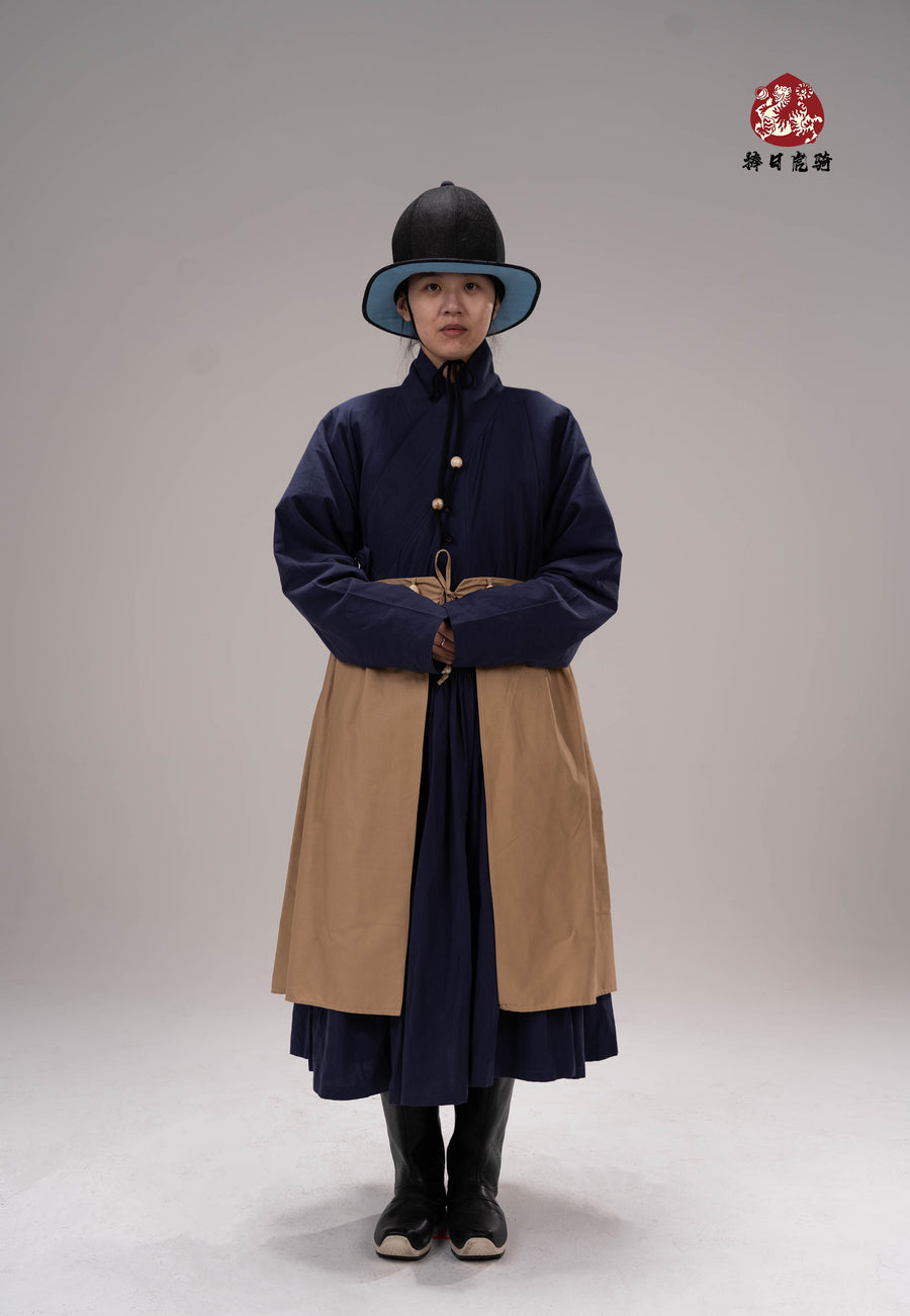 Zhan Qun 战裙 Soldier's Overskirt Ming Dynasty Restoration Cotton Tieli & Hat Set