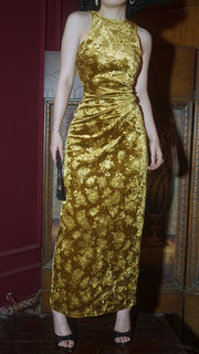 Liu Qi 鎏绮 Flowing Gold New Chinese Style Velvet Dress & Shawl Coat Set