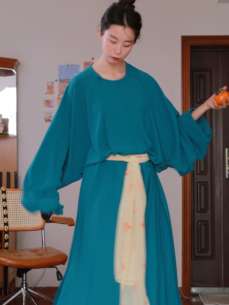 Poyang 鄱陽 Lake Poyang Tang Dynasty Unisex Yuanlingpao Round Collar Robe & Pants Set