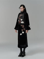 Kongshan Xungui 空山寻桂 Seeking Osmanthus Modern Embroidered Rabbit Long Sleeve Qipao & Fur Bijia Vest Set