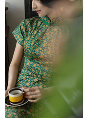 Xiang Rikui 向日葵 Sunflowers & Pink Doves Modernized Pure Cotton Daily Qipao