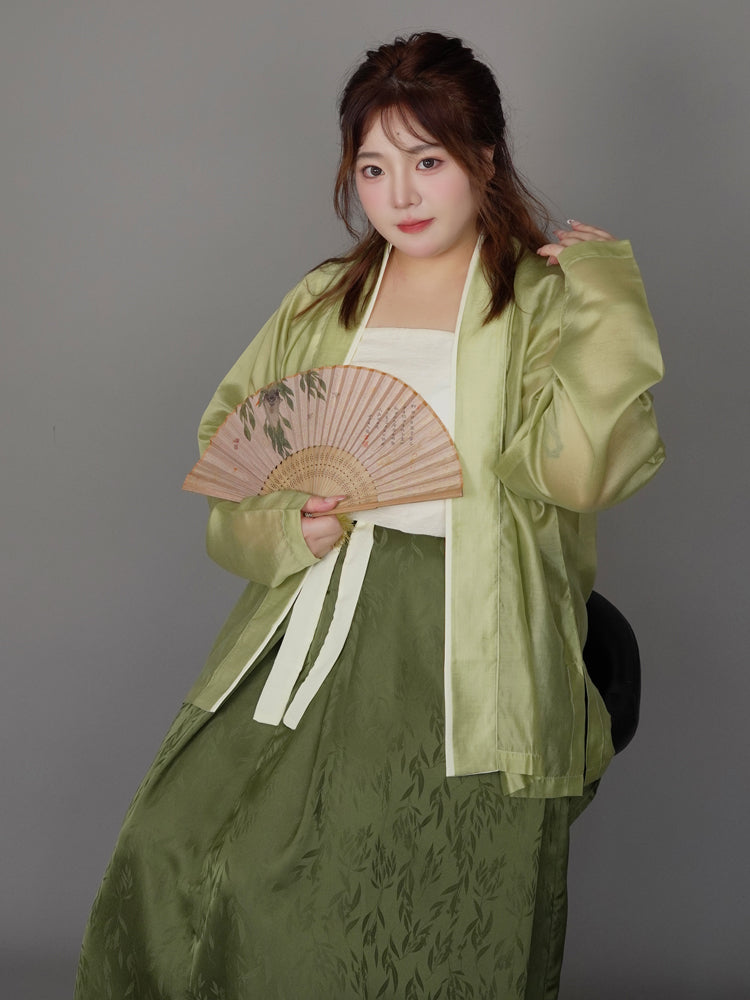 Yazhu 雅竹 Serene Bamboo Grove Song Dynasty Plus Size Feijixiu Top & Sanjianqun Skirt Set