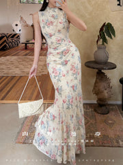 Zao Chun 早春 Early Spring New Chinese Style Modernized Floral Ruched Qipao