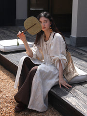 Hei Qiao 黑巧 Dark Chocolate Modernized WeiJin Ming Changshan Cotton Long Top & Lantern Trousers Set