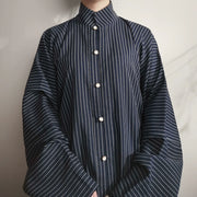 Yuan Su 元素 Elements Modernized Ming Men's Striped Liling Duijin Shan Standing Collar Top