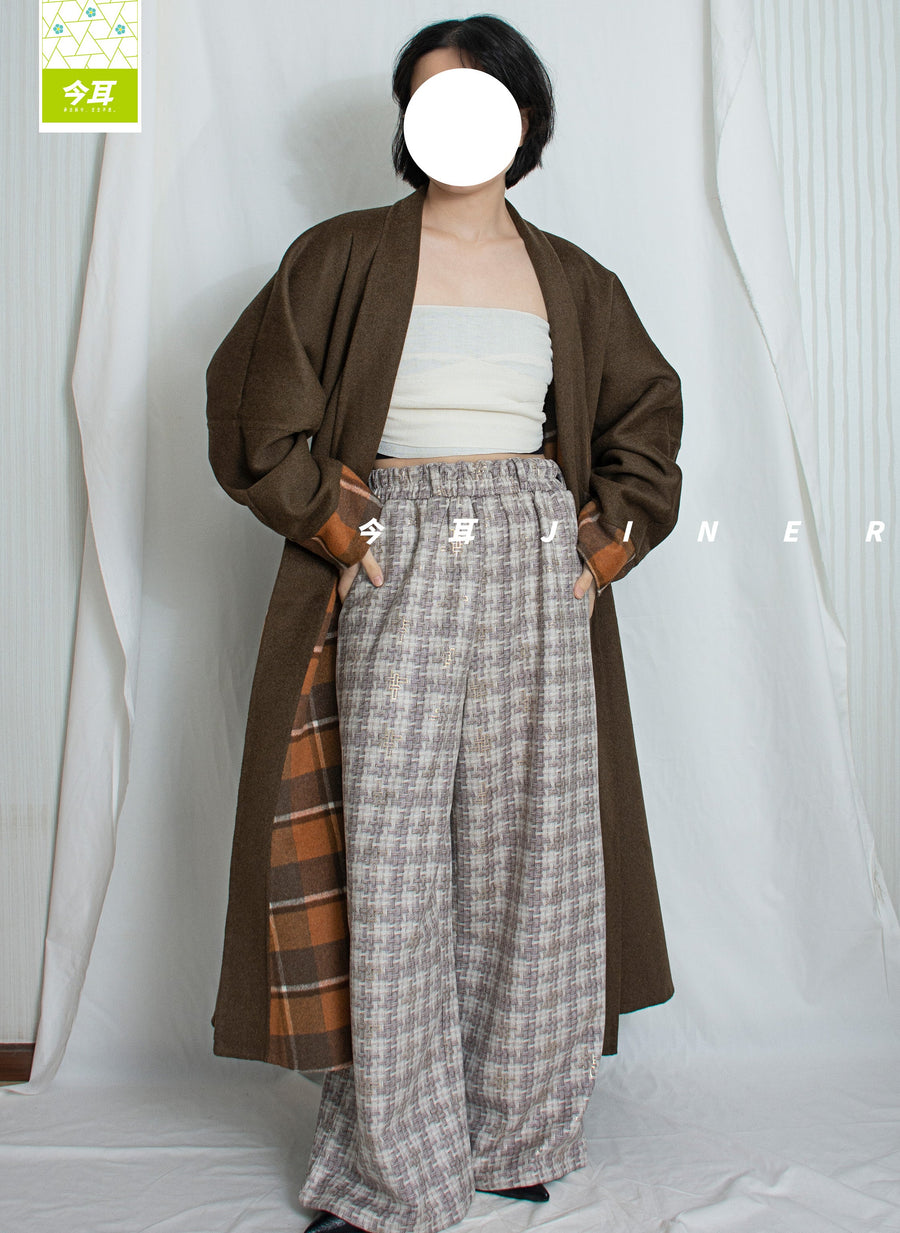 Guagua 瓜瓜 Pumpkin Pumpkin Modernized Early Ming Reversible Plaid Sheep's Wool Coat