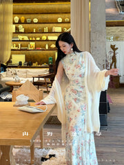 Zao Chun 早春 Early Spring New Chinese Style Modernized Floral Ruched Qipao