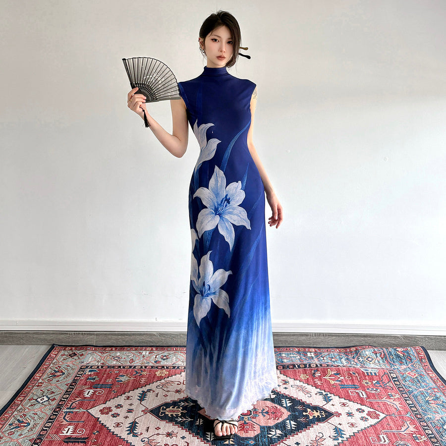 Lan Ting 兰亭 Orchid Pavilion New Chinese Style Ombre Sleeveless Qipao