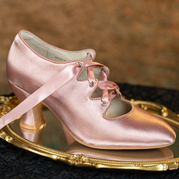 Si Wu 丝舞 Dancing Silk 1910s Genuine Leather Wine Glass Heel Lace Up Shoes