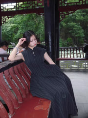 Wednesday 星期三 New Chinese Style Pinstripe Square Skirt Victorian Qipao Dress