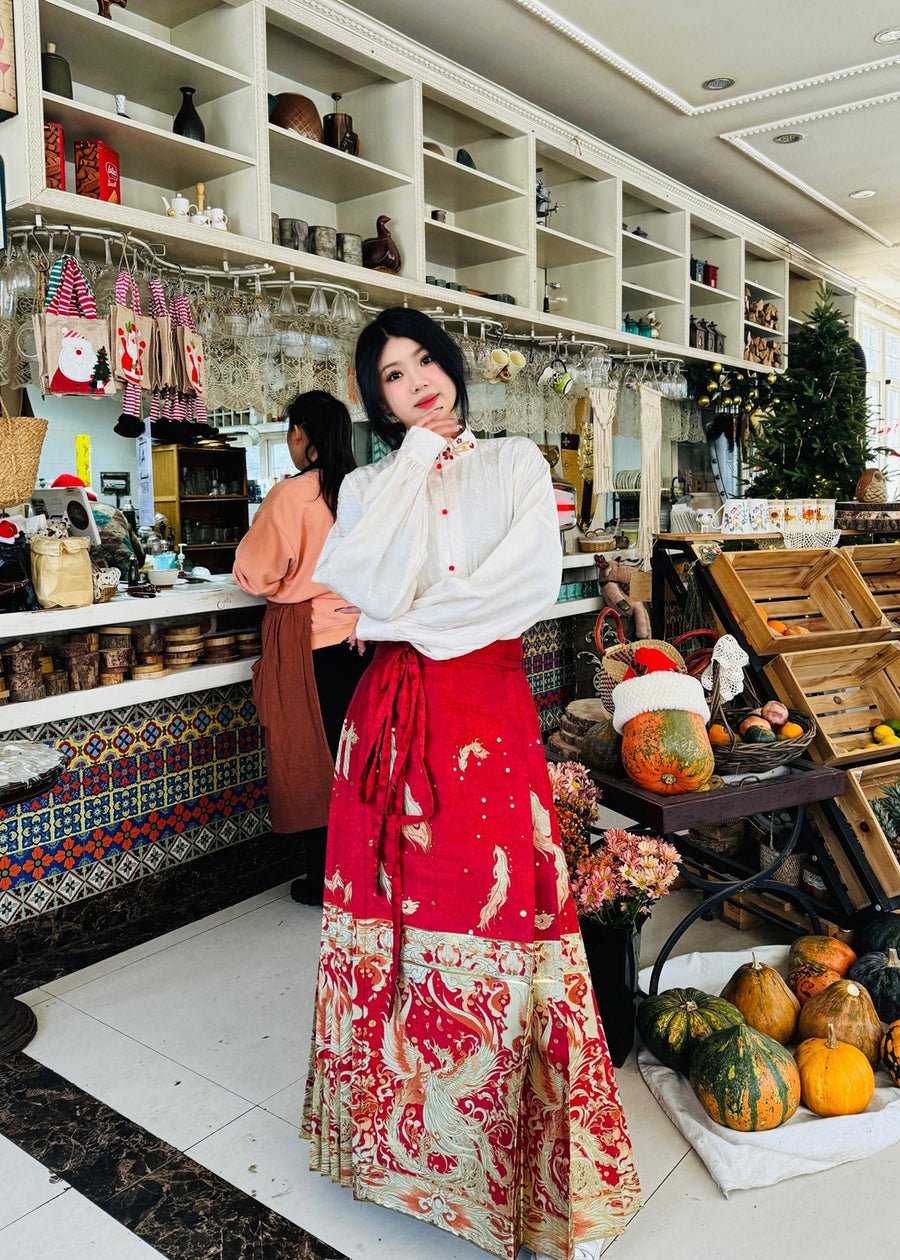 Jing Jiu 敬酒 Toast to the Bride Ming Dynasty Plus Size Cloud Collar & Mamian Skirt