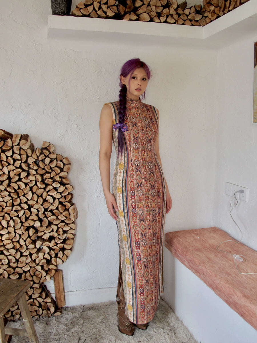 Urban Nomad 城市游牧 Tribal Print Western Sleeveless Pure Cotton Qipao