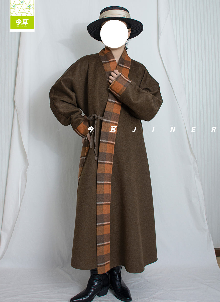 Guagua 瓜瓜 Pumpkin Pumpkin Modernized Early Ming Reversible Plaid Sheep's Wool Coat