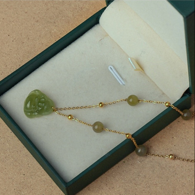 Qingshui Hetian 晴水和田 Clear Water Jade Buddha Gold Plated Pendant Necklace