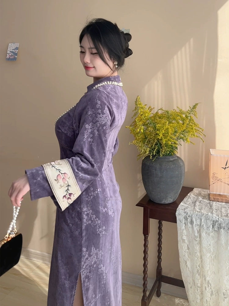 Qiezi 茄子 Aubergine 1920s Inspired Plus Size Long Sleeve Winter Qipao