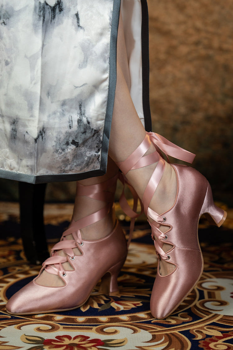 Si Wu 丝舞 Dancing Silk 1910s Genuine Leather Wine Glass Heel Lace Up Shoes