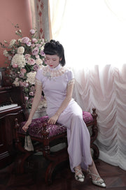 Yu Linglong 玉玲珑 1930s Lace Floral Eyelet Qipao & Short Blazer Set