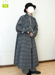 Hui Ge 灰格 Gray Grid Modernized Early Ming Sheep's Wool Tweed Coat & Cotton Denim Trousers
