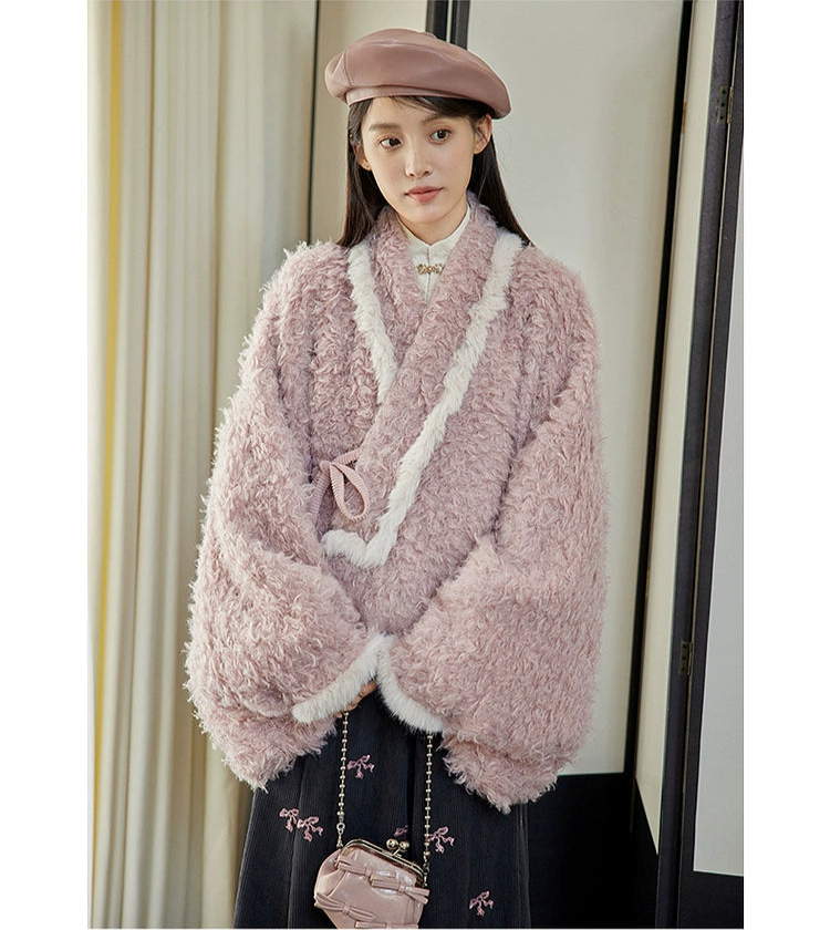 Bai Fu 百福 Hundred Wishes Modern Wei Ming Fur Cross Collar Coat & Velvet Poqun Skirt Set