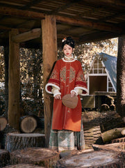 Tihong Haitang 剔红海棠 Picking Red Begonias Ming Dynasty Round Collar Jacket & Mamian Winter Set