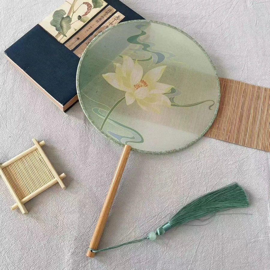 Shanzi 扇子 Translucent Silk Floral Print Tuanshan Round Fan