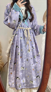 Maomao 猫猫 Kitten Modernized Tang Dynasty Cat Print Yuanlingpao Round Collar Robe