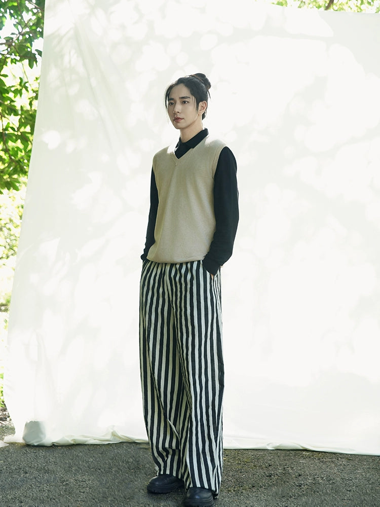 Qing Nian 青年 Youth Modernized Tang Dynasty Unisex Linen Striped Pants