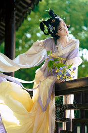 Zhu Zi 朱紫 Scarlet Wisteria Modernized Sui & Northern Southern Dynasty Guiyi Swallow Tail Ruqun Set