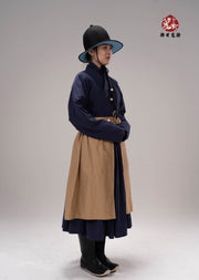 Zhan Qun 战裙 Soldier's Overskirt Ming Dynasty Restoration Cotton Tieli & Hat Set