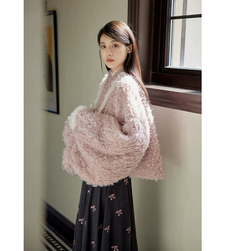 Bai Fu 百福 Hundred Wishes Modern Wei Ming Fur Cross Collar Coat & Velvet Poqun Skirt Set