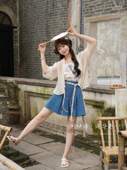 Qihua Juan 绮华卷 Scroll of Splendor Modernized Song Dynasty Moxiong Tank Top & Pleated Shorts Set