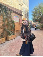 Shiguang Feishi 时光飞逝 Time Flies Modernized Tang Song Plus Size Wool Feijixiu Top & Denim Poqun Skirt Set