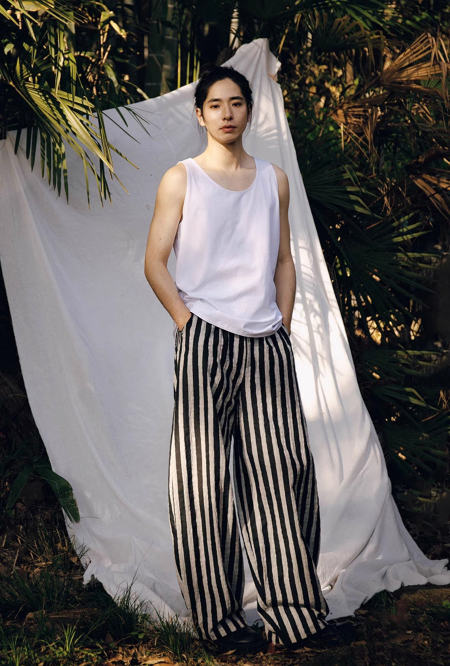 Qing Nian 青年 Youth Modernized Tang Dynasty Unisex Linen Striped Pants