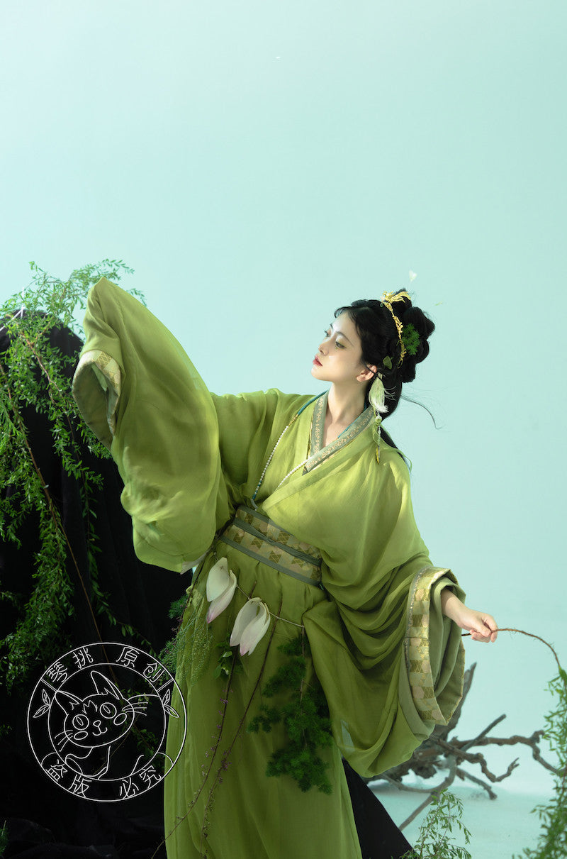 Yu Ying 遇萤 Encountering a Firefly Modernized Warring States Zhiju Straight Hem Robe Set