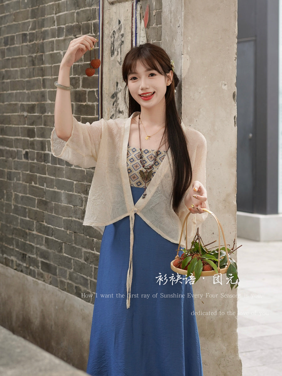 Tuan Yuan 团元 Reunion Modernized Tang Dynasty Qixiong Empire Dress & Cardigan Set