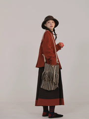Wumu Hongzhong 乌木红棕 Ebony Red Modernized Tang Double-Sided Cotton Quilt Yuanling Coat & Zhequn Skirt Set