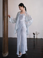 Yushu Luo 玉黍螺 Periwinkle New Chinese Style Bias Cut Satin Jacquard Two-Way Dress