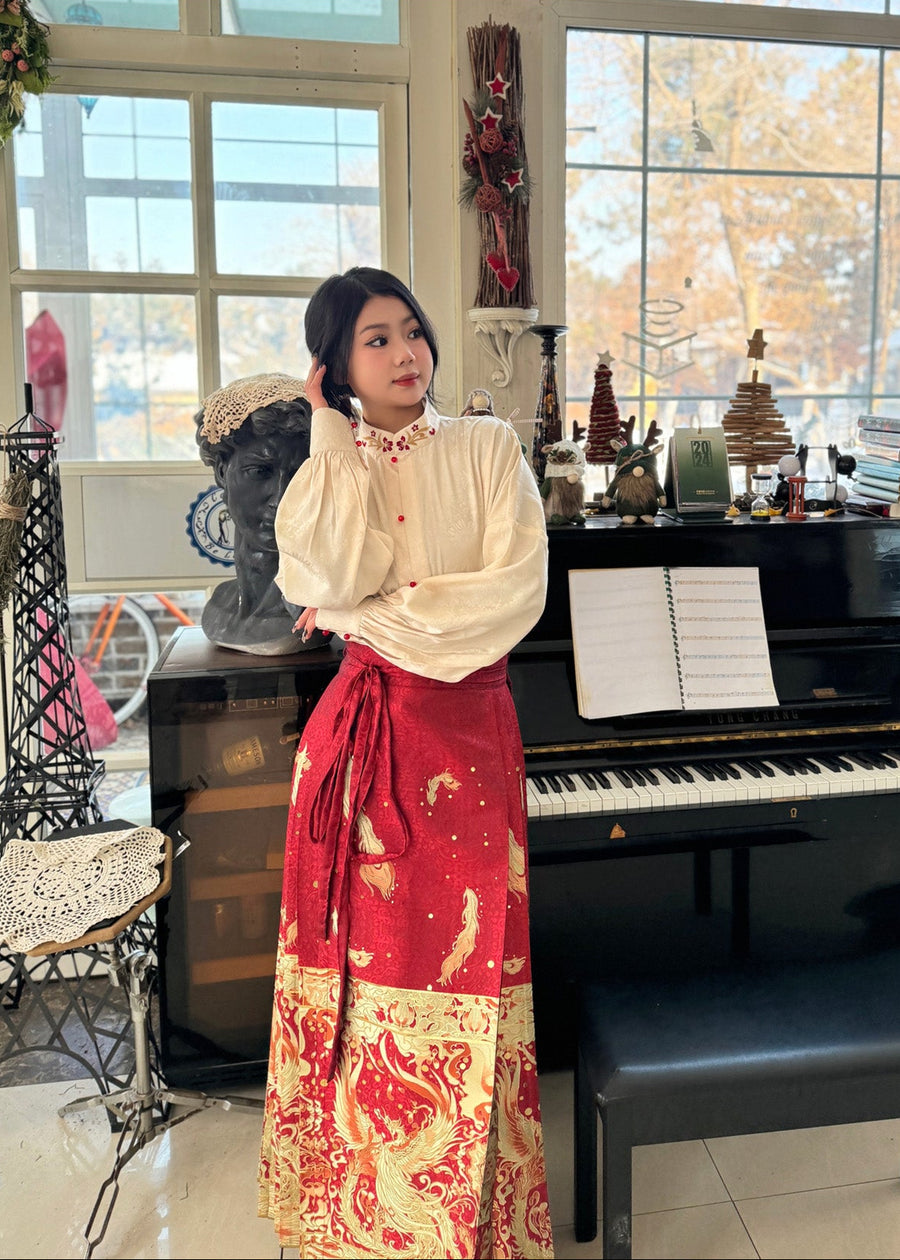 Jing Jiu 敬酒 Toast to the Bride Ming Dynasty Plus Size Cloud Collar & Mamian Skirt