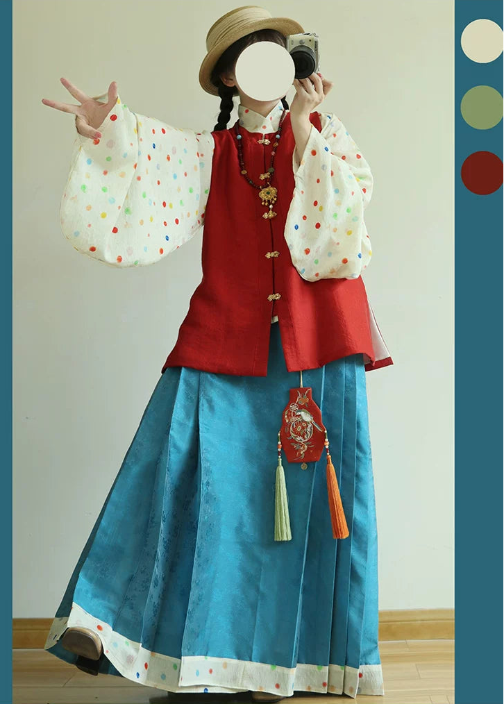Zhao Munian 朝暮年Twilight Years Modernized Ming Dynasty Bijia Vest & Mamian Skirt Set