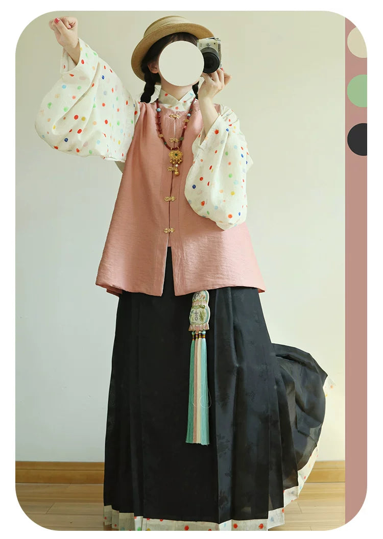 Zhao Munian 朝暮年Twilight Years Modernized Ming Dynasty Bijia Vest & Mamian Skirt Set