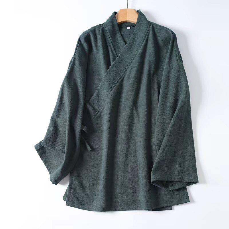 Cha Shan 茶山 Tea Mountain Men's & Unisex Pure Cotton Linen Thick Cross Collar Top