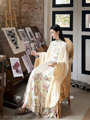 Zao Chun 早春 Early Spring New Chinese Style Modernized Floral Ruched Qipao