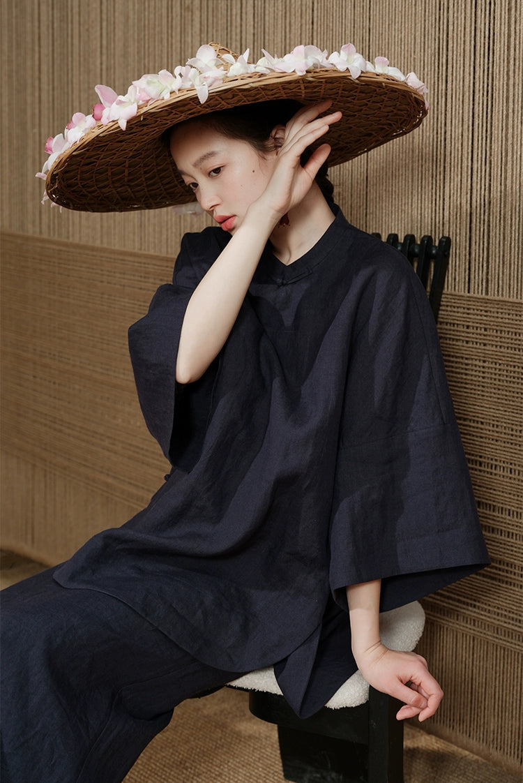 Bei Ke 贝壳 Seashells New Chinese Style Summer Ramie Qipao Top & Skirt Set
