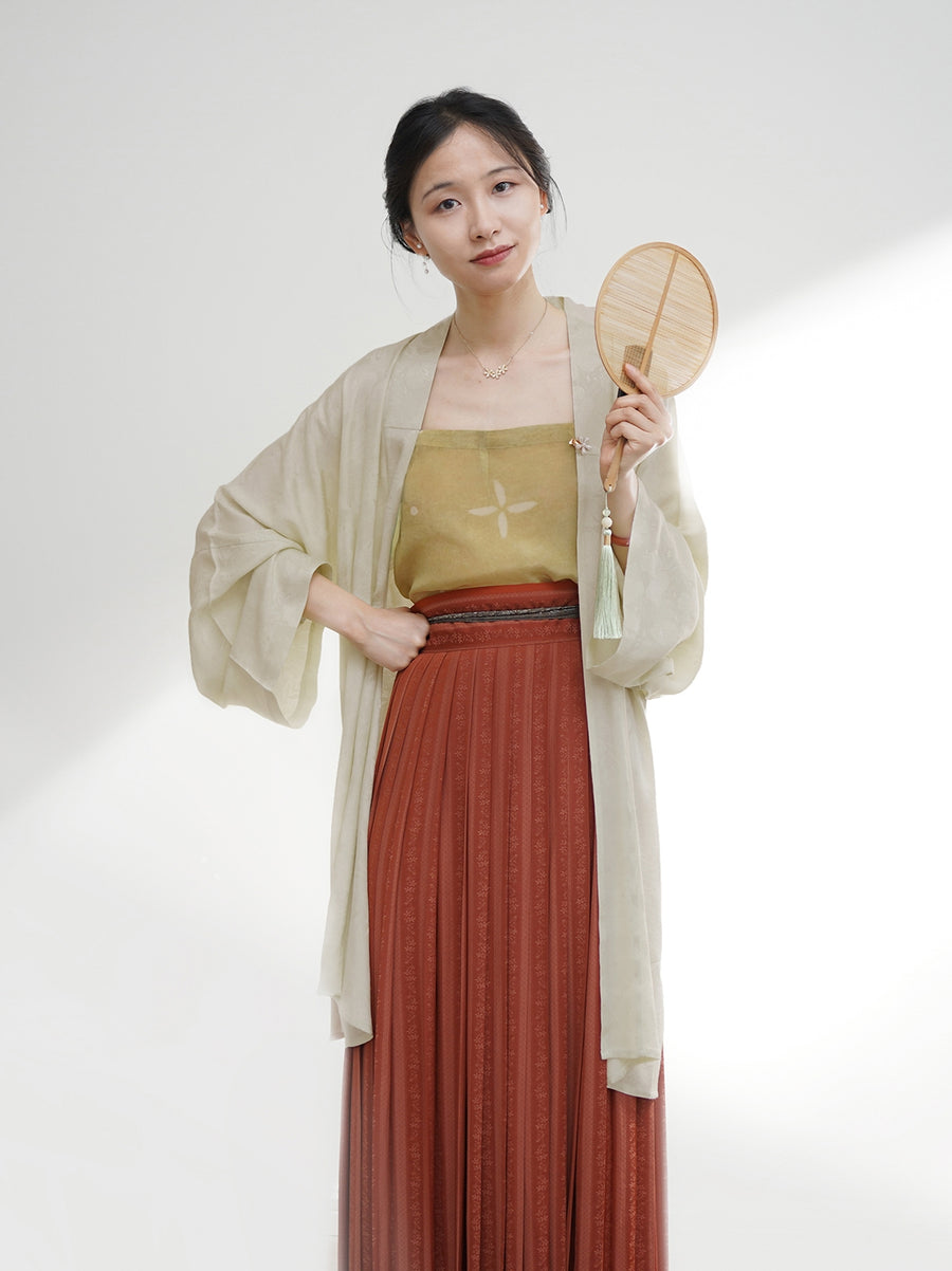 Xiao Huazhi 小花枝 Flowering Branch Song Dynasty Casual Baidiequn Hundred Pleat Skirt & Diaodai Tank Top Set