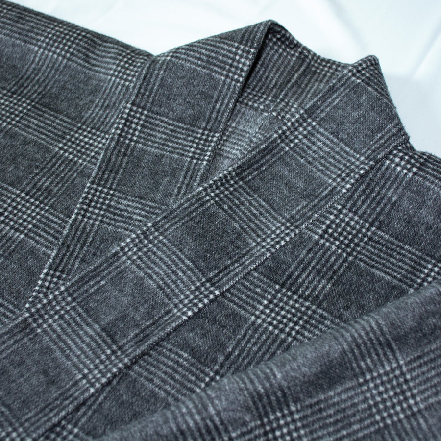 Hui Ge 灰格 Gray Grid Modernized Early Ming Sheep's Wool Tweed Coat & Cotton Denim Trousers